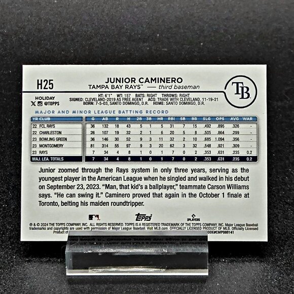 Four Junior Caminero RC and Insert Cards Tampa Bay Rays - Picture 5 of 9